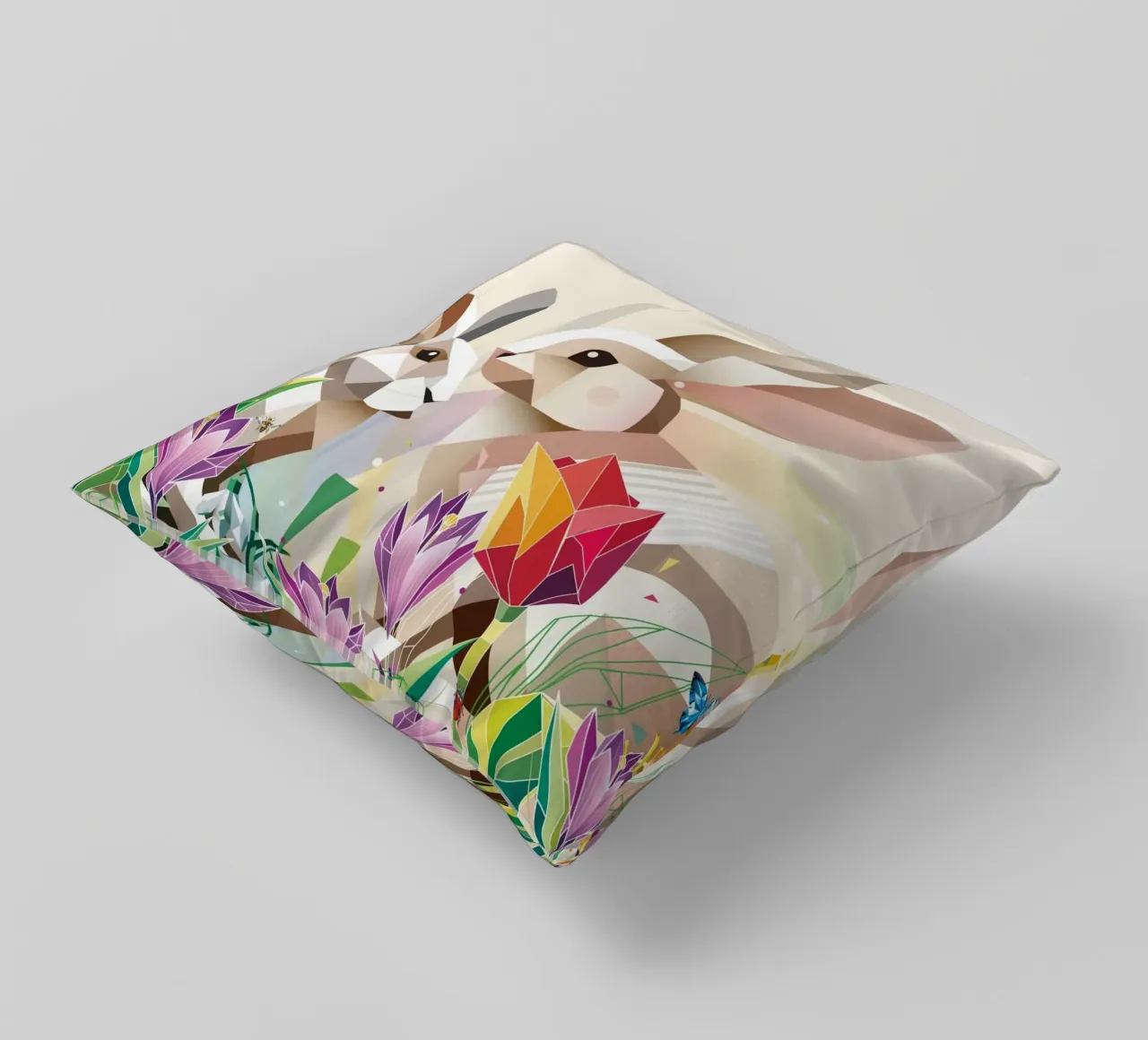 Due coniglietti di Pasqua in un mare di fiori cuscino da namosh