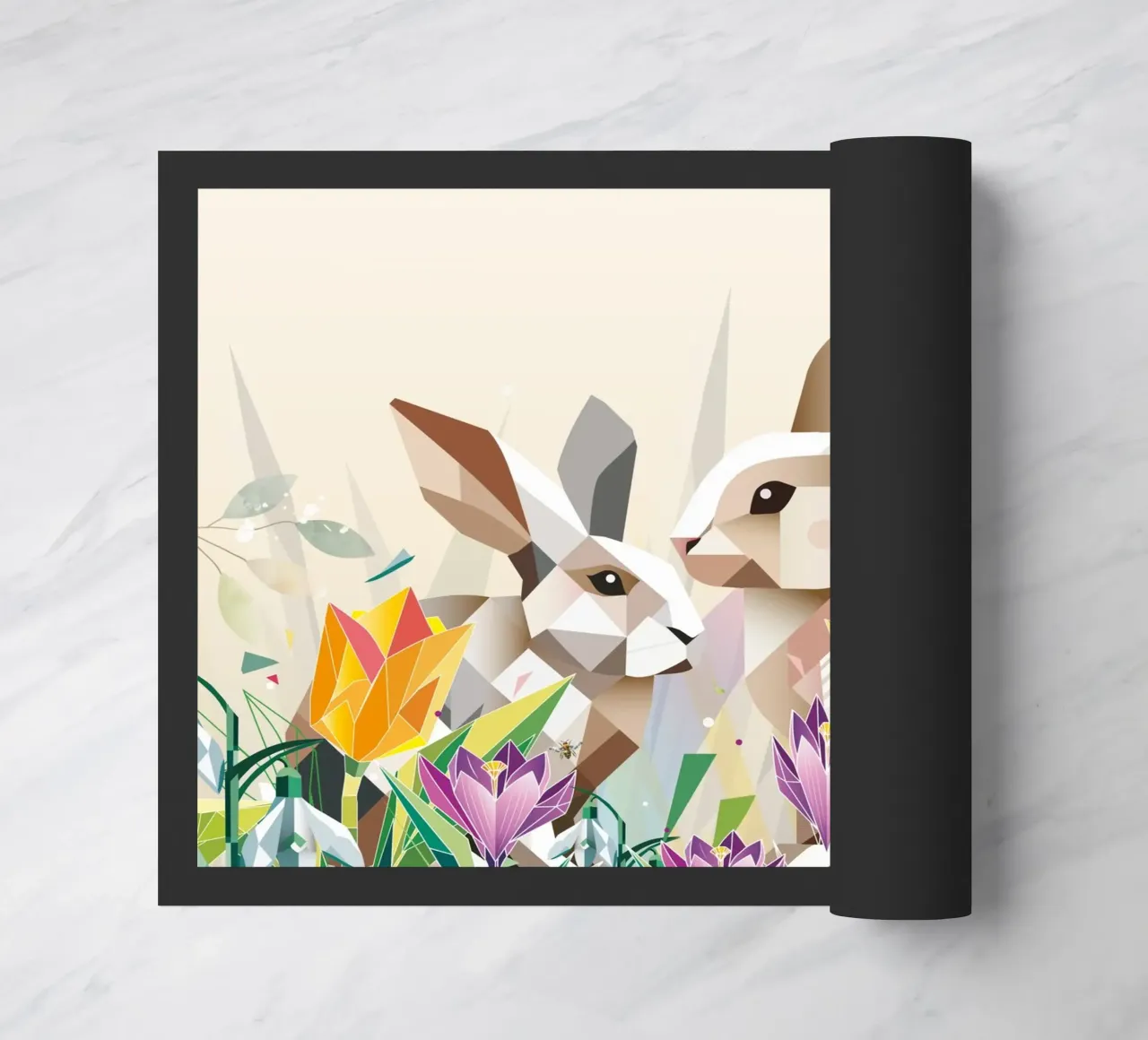 Due coniglietti di Pasqua in un mare di fiori zerbino da namosh