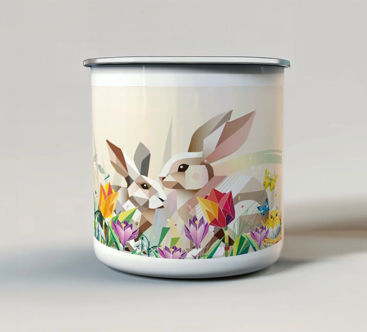 Deux lapins de Pâques dans une mer de fleurs mug en émail de namosh