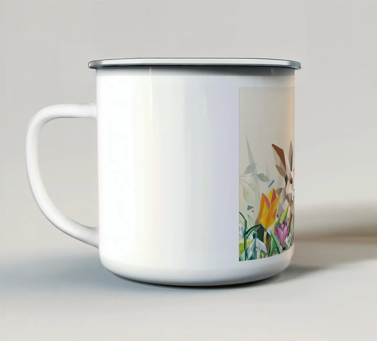 Zwei Osterhasen im Blumenmeer Emaille Tasse von namosh