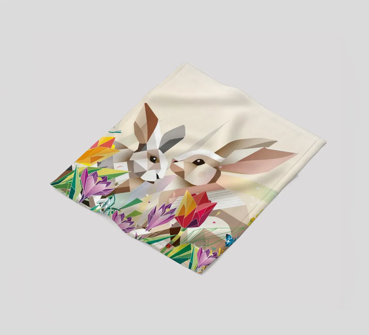 Due coniglietti di Pasqua in un mare di fiori coperta in pile da namosh