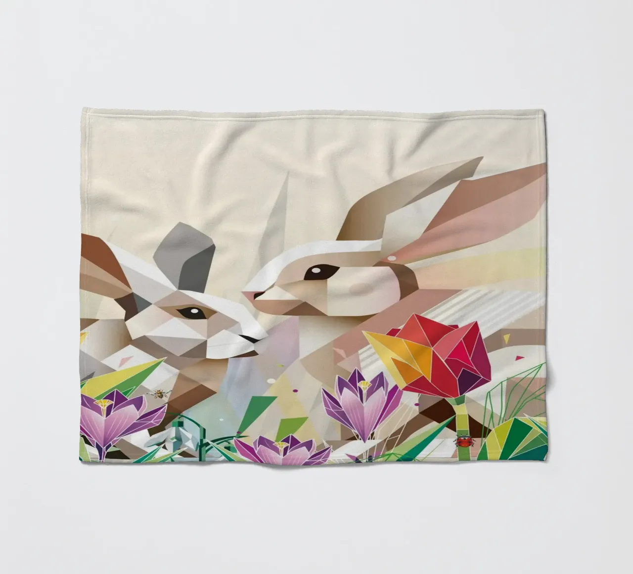 Due coniglietti di Pasqua in un mare di fiori coperta in pile da namosh