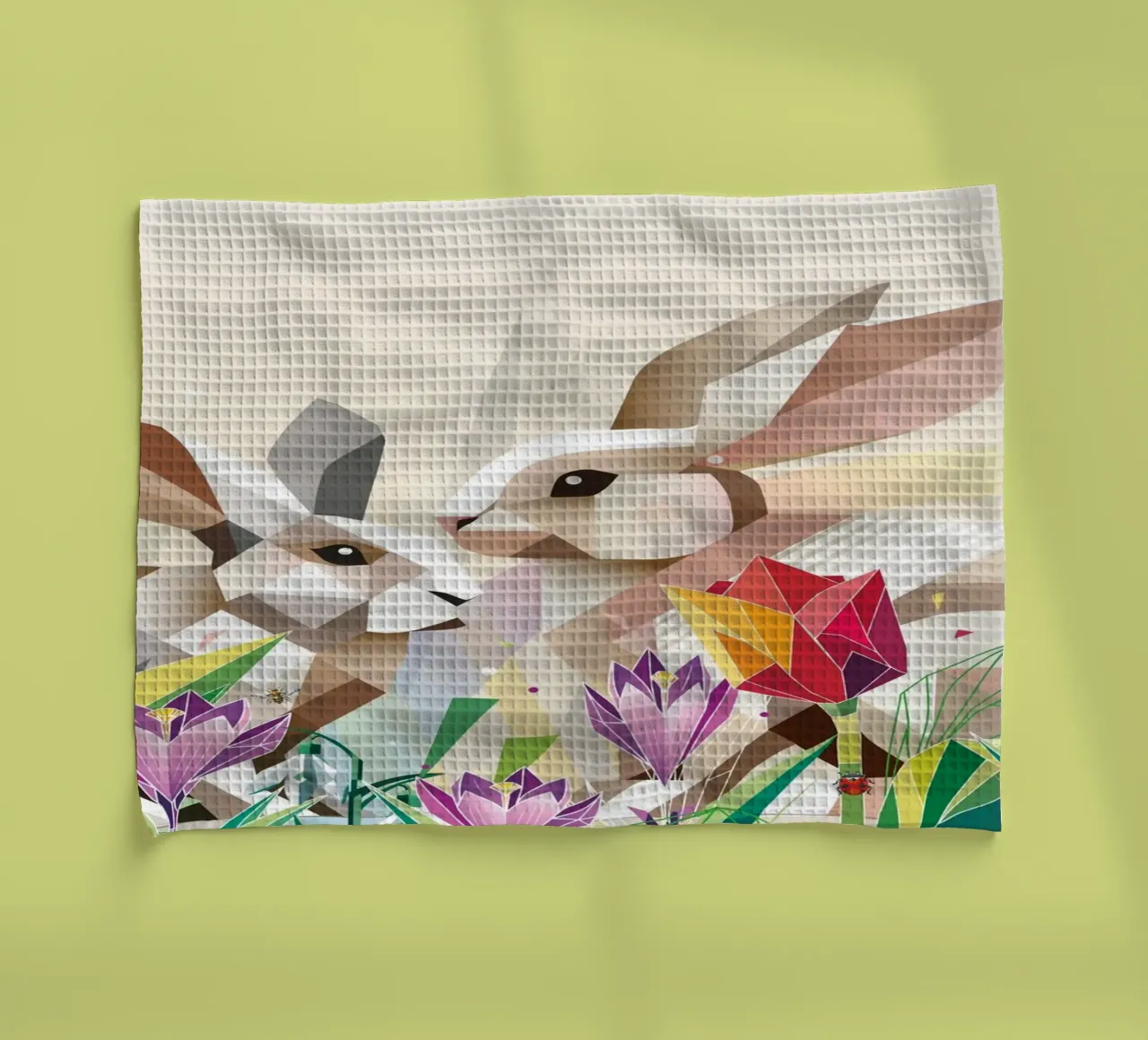 Due coniglietti di Pasqua in un mare di fiori canovaccio da cucina da namosh