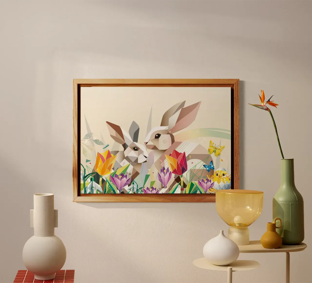 Due coniglietti di Pasqua in un mare di fiori alluminio dibond da namosh