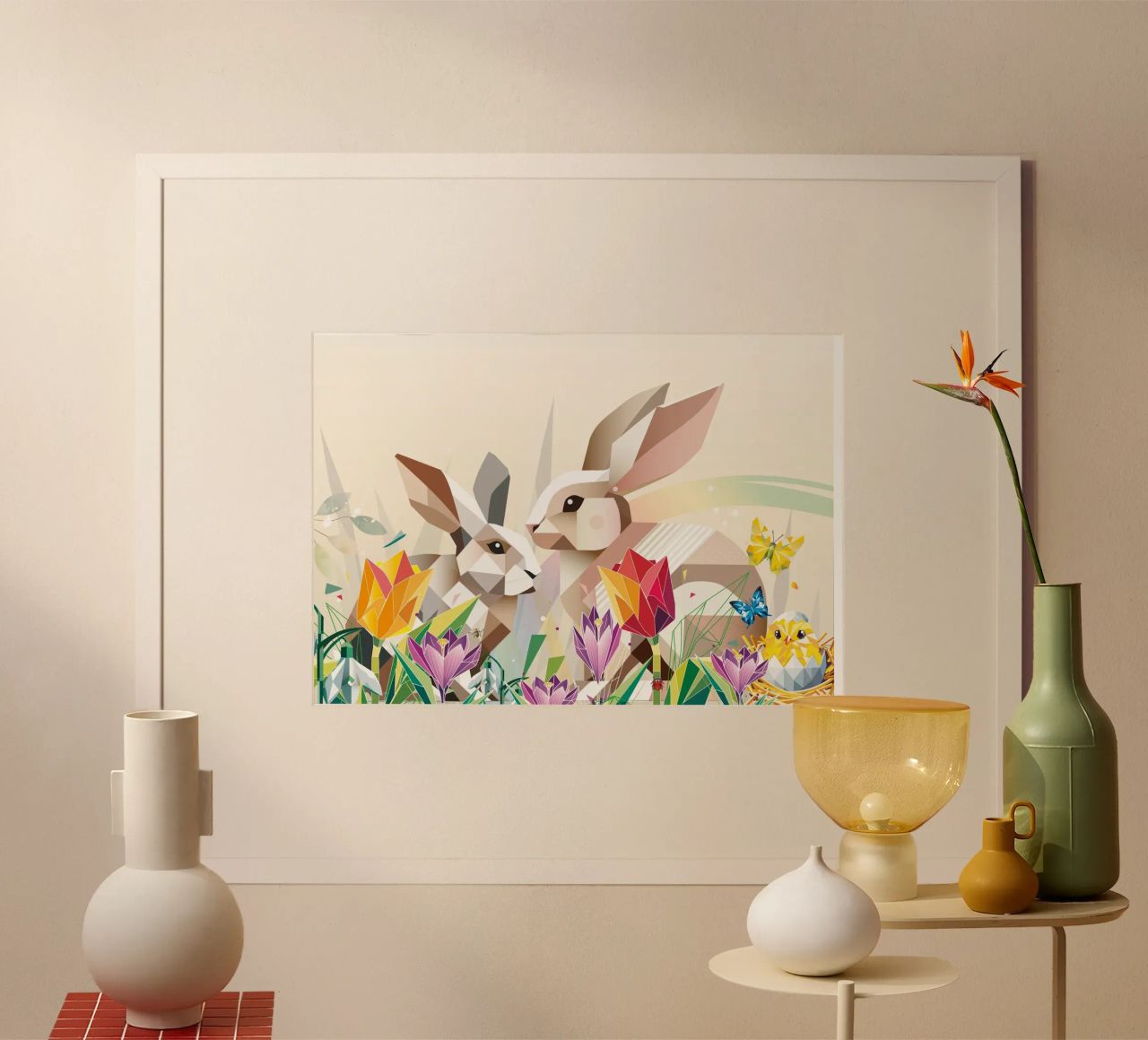 Dos conejos de Pascua en un mar de flores poster de namosh