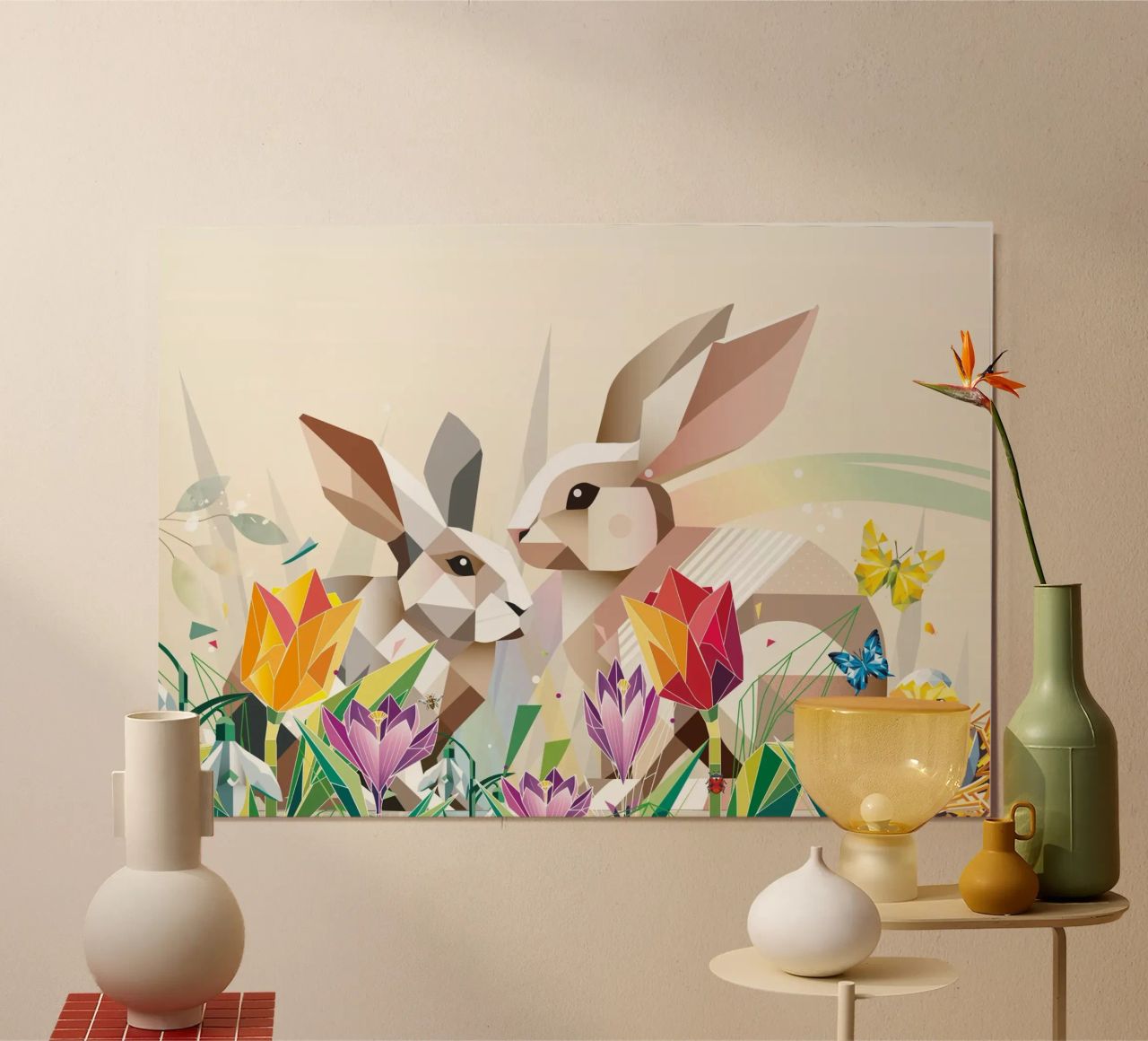 Dos conejos de Pascua en un mar de flores poster de namosh