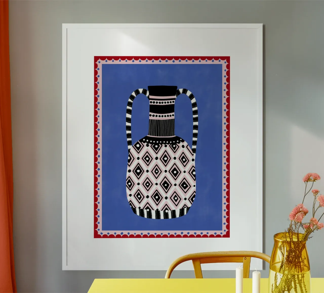 Motivi geometrici e colori vivaci poster con telaio in plastica da Pictufy Sun & Spirit