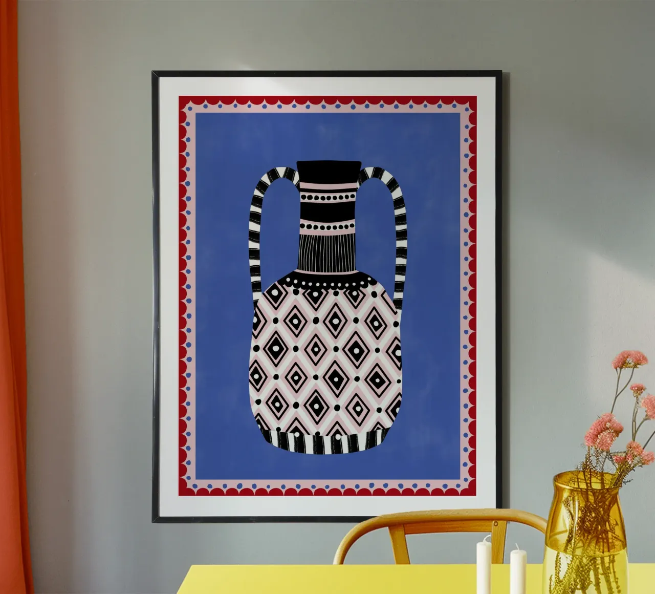 Motivi geometrici e colori vivaci poster con telaio in plastica da Pictufy Sun & Spirit