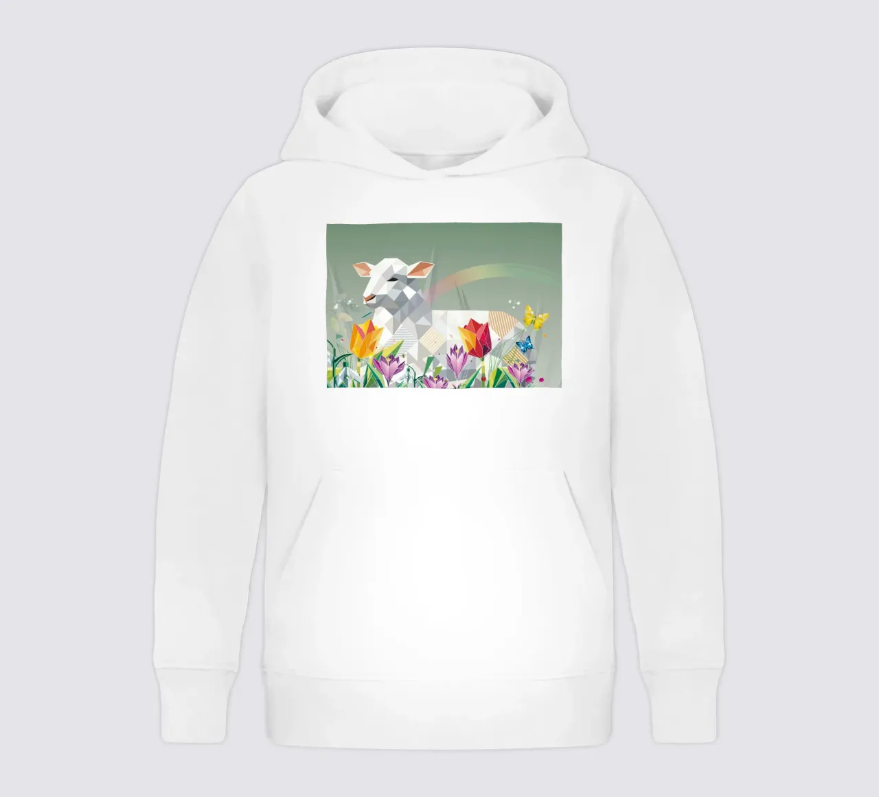 Spring lamb with flowers and butterflies kids hoodie by namosh