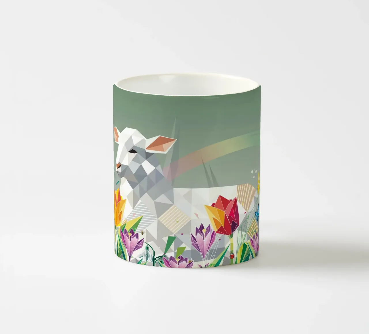 Agnello di primavera con fiori e farfalle tazza in ceramica da namosh