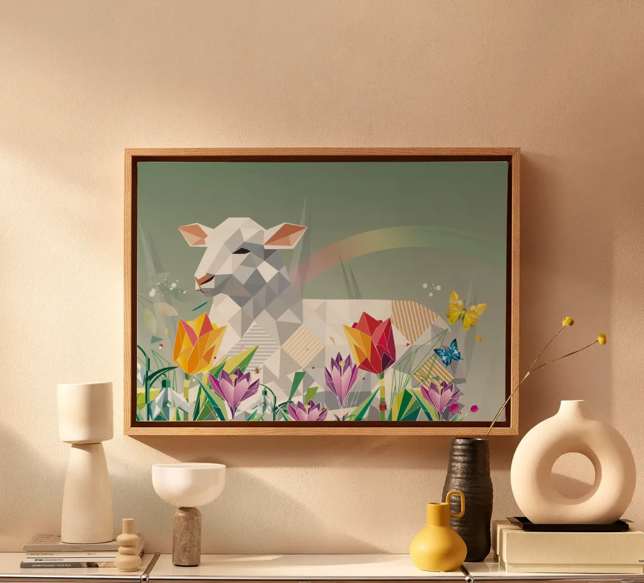 Spring lamb with flowers and butterflies canvas by namosh