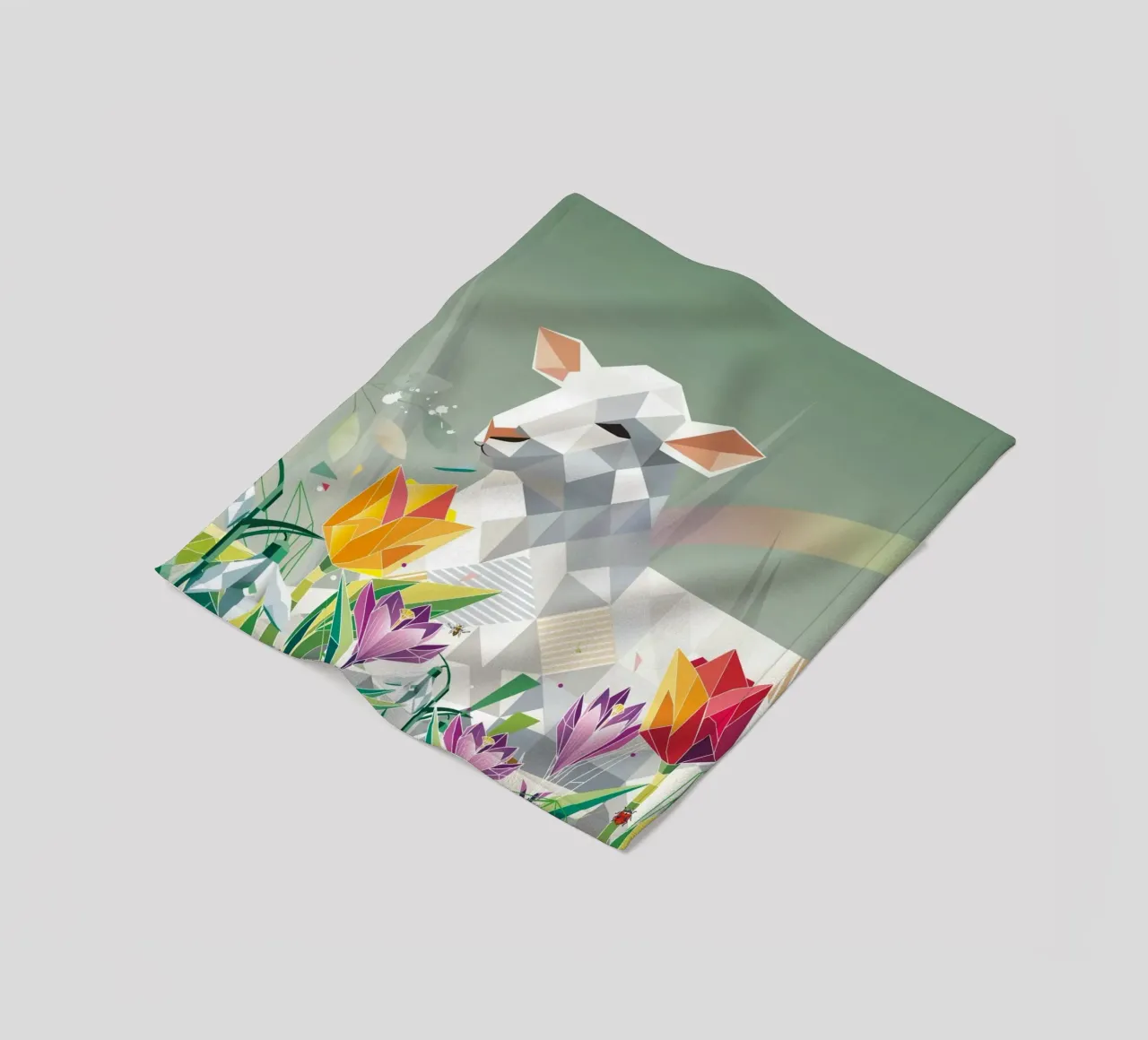 Spring lamb with flowers and butterflies fleece blanket by namosh