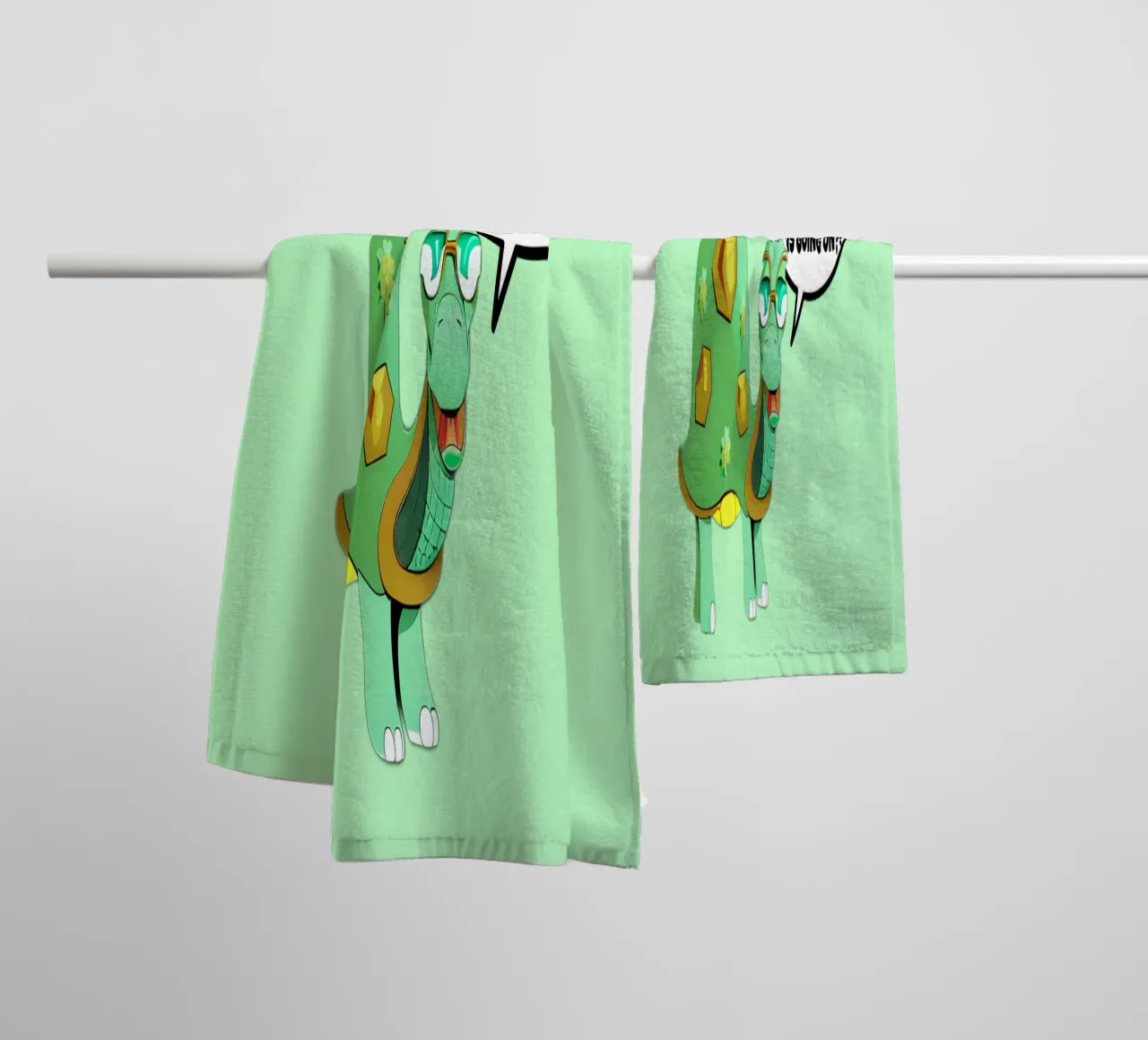 Funny Cartoon Turtle What the Shell Wordplay towel by sillyindustries