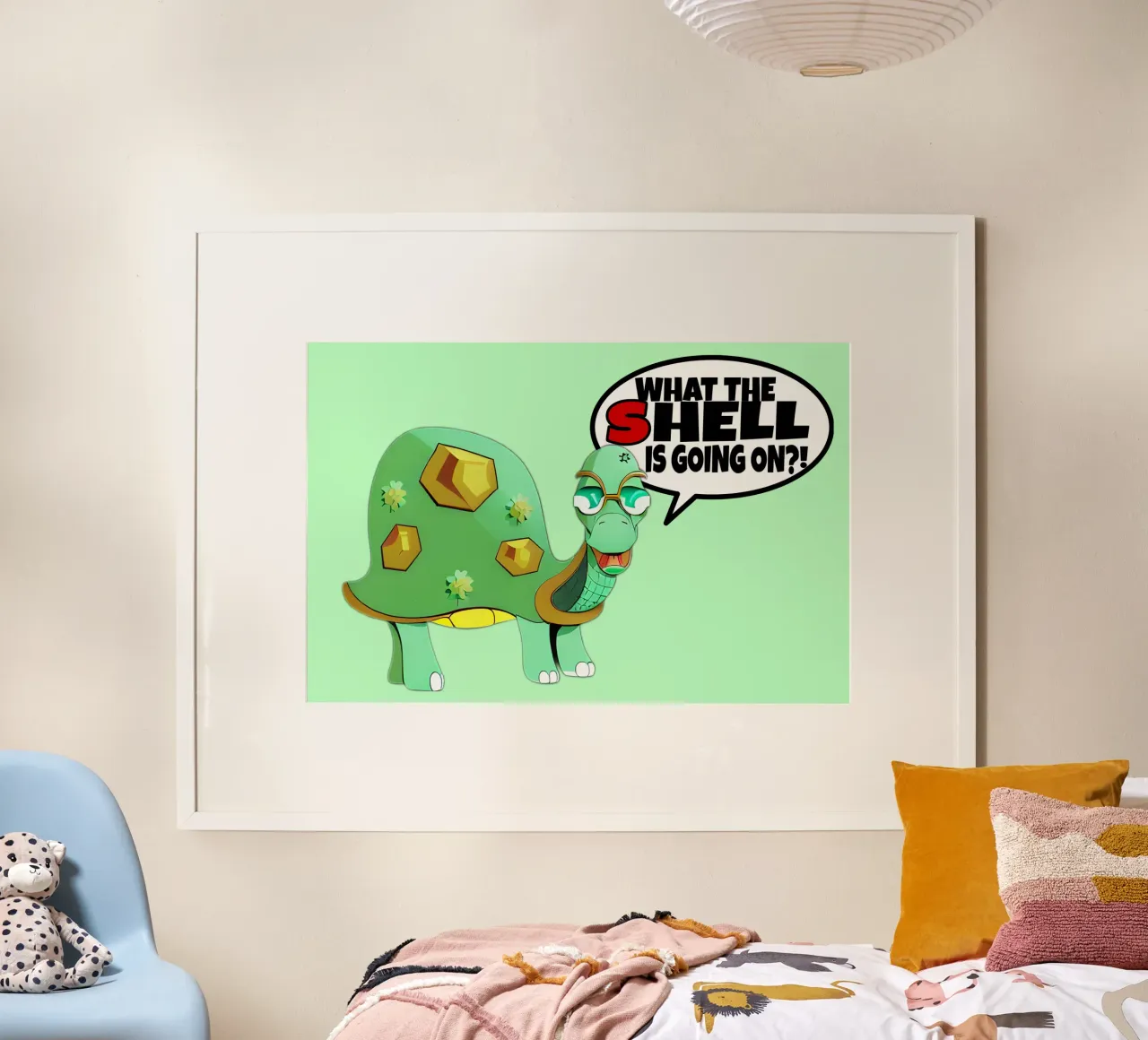 Divertente Cartone animato Tartaruga che fa il guscio Gioco di parole poster con telaio in alluminio da sillyindustries