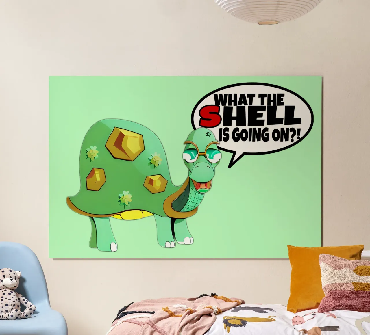 Divertente Cartone animato Tartaruga che fa il guscio Gioco di parole poster con telaio in alluminio da sillyindustries