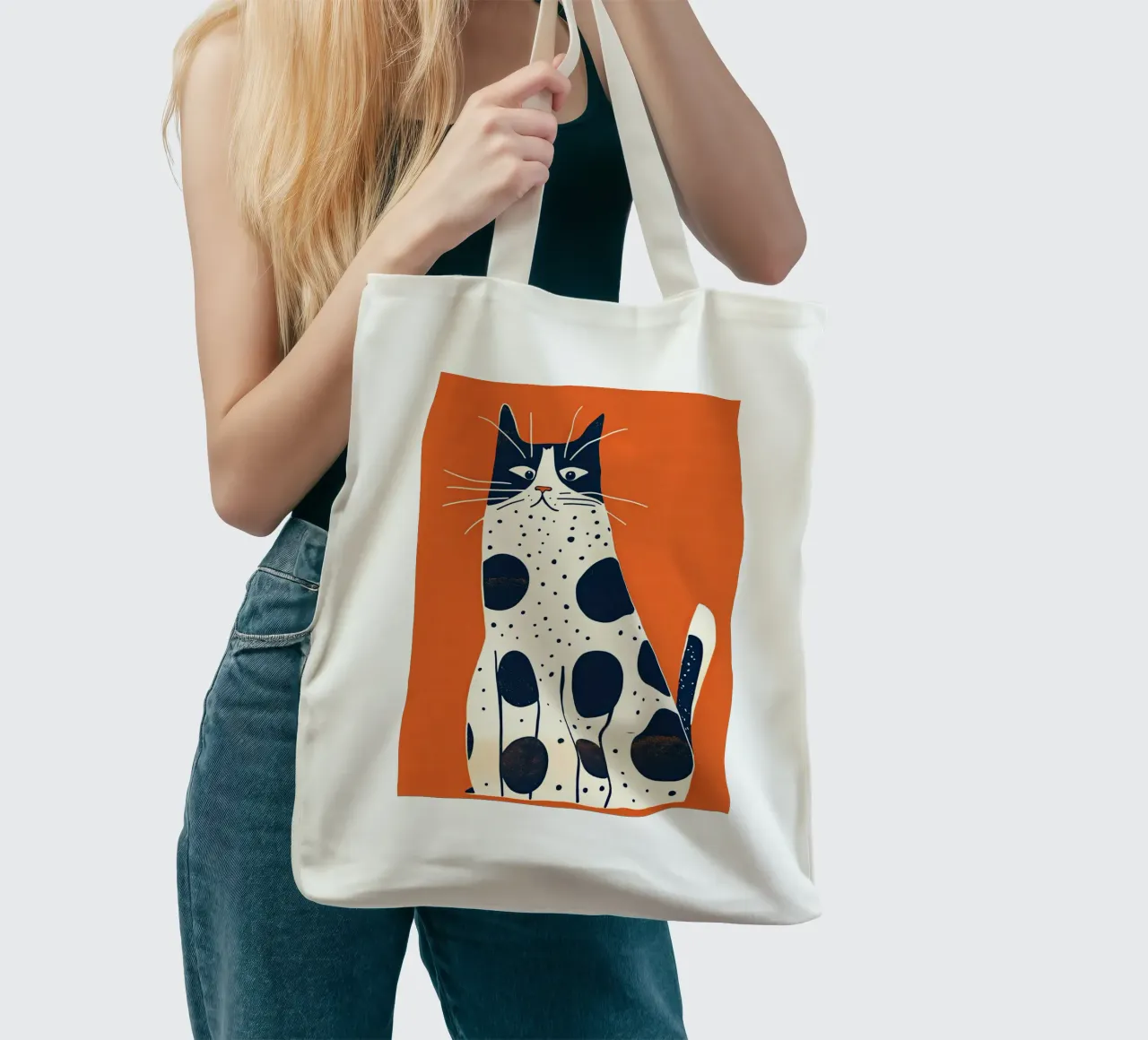 Drôle de chat léopard sur rouge | Mid-Century avec moustache tote bag de Autofocus