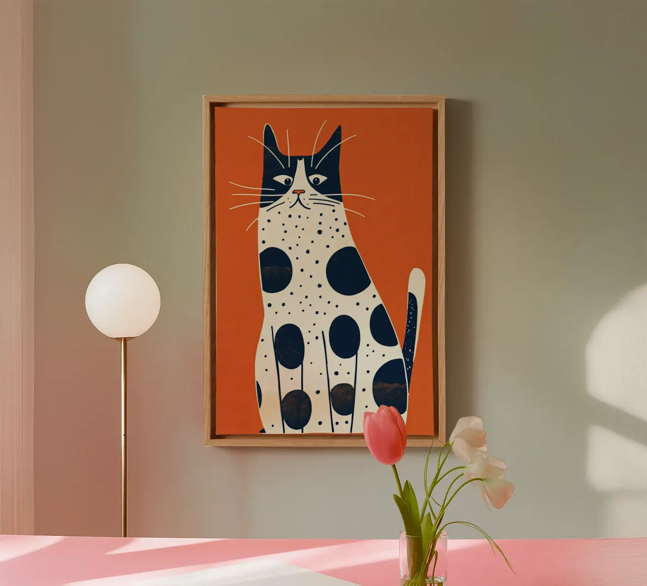Drôle de chat léopard sur rouge | Mid-Century avec moustache toile avec Caisse américaine de Autofocus
