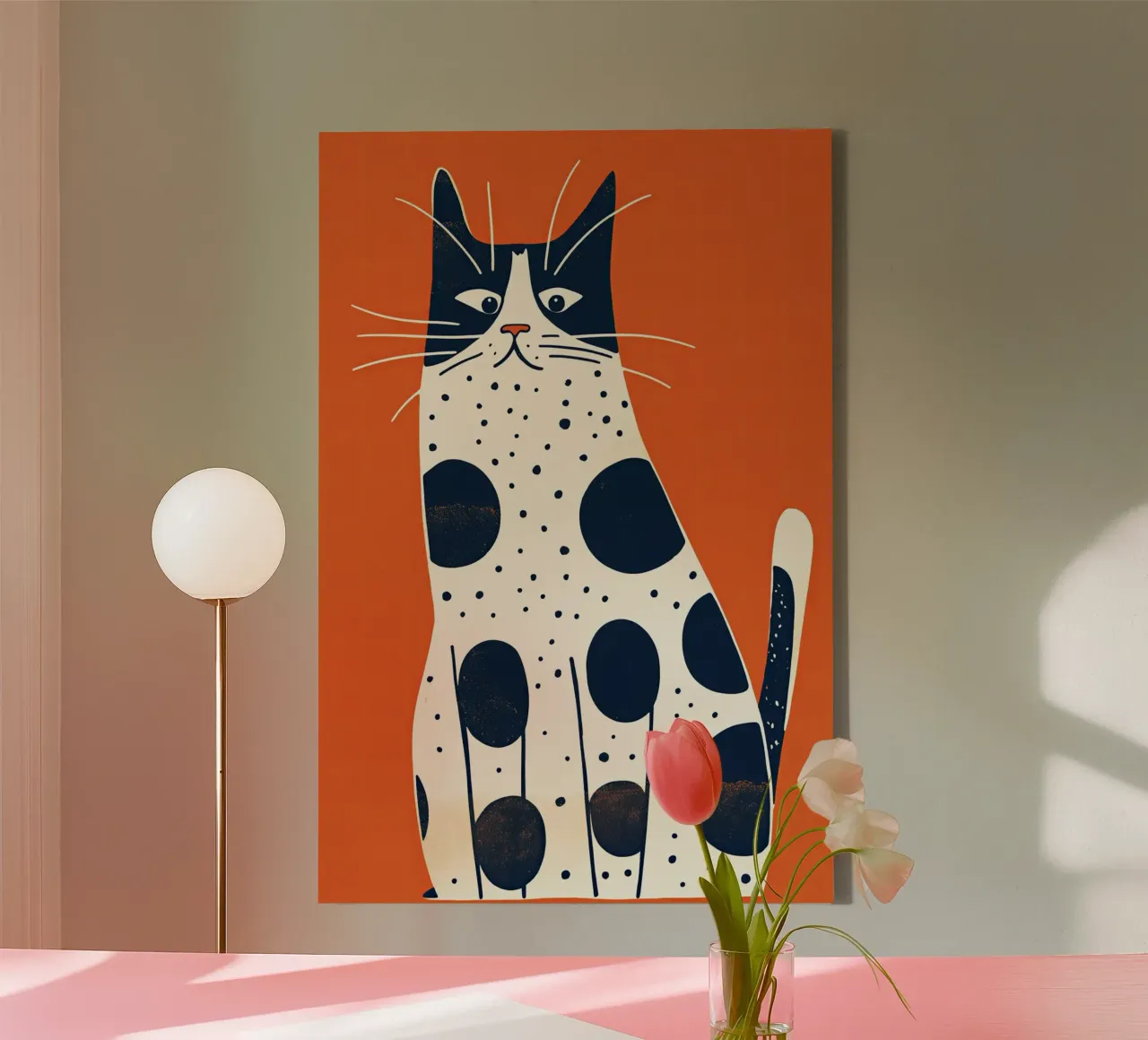 Drôle de chat léopard sur rouge | Mid-Century avec moustache toile avec Caisse américaine de Autofocus