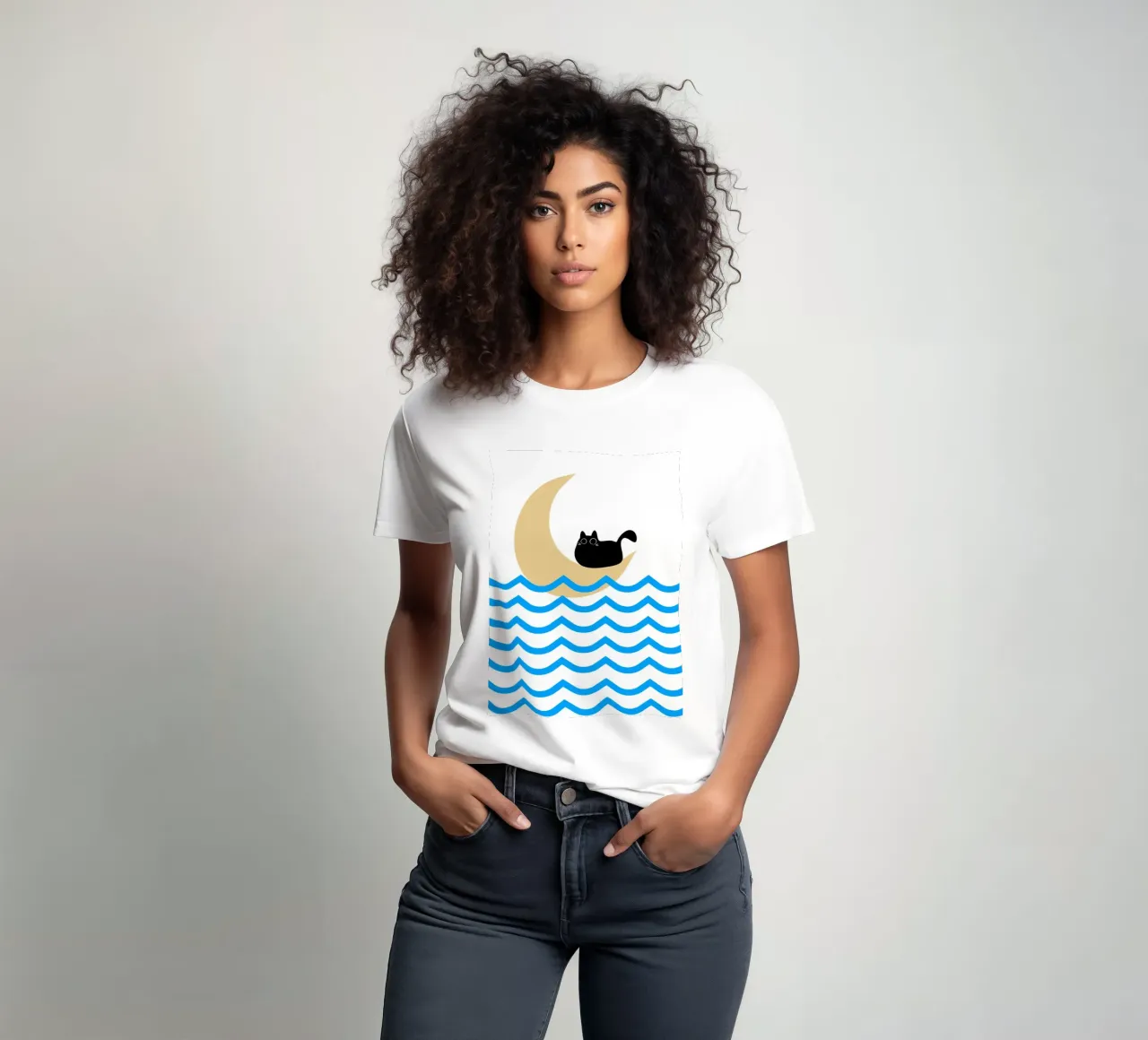 Black cat in atop a moon t-shirt da LisaArtes