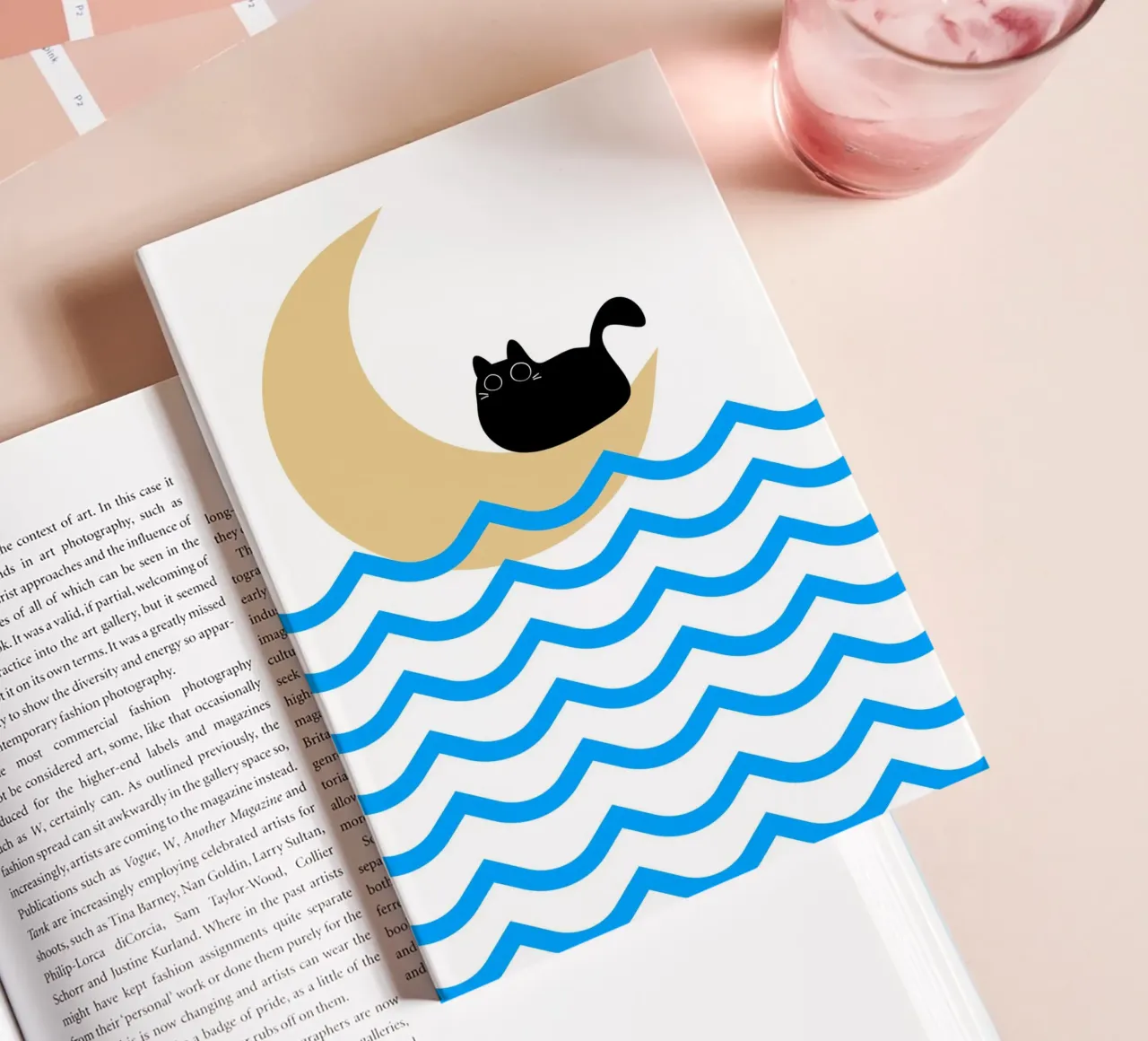Black cat in atop a moon notebook by LisaArtes