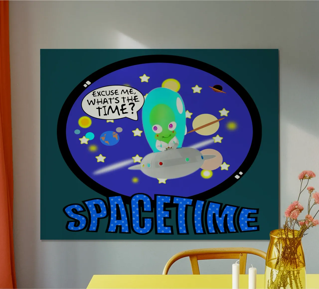 Schattige buitenaardse ruimtetijd Grappige Wetenschapsgrap poster met houten frame van sillyindustries