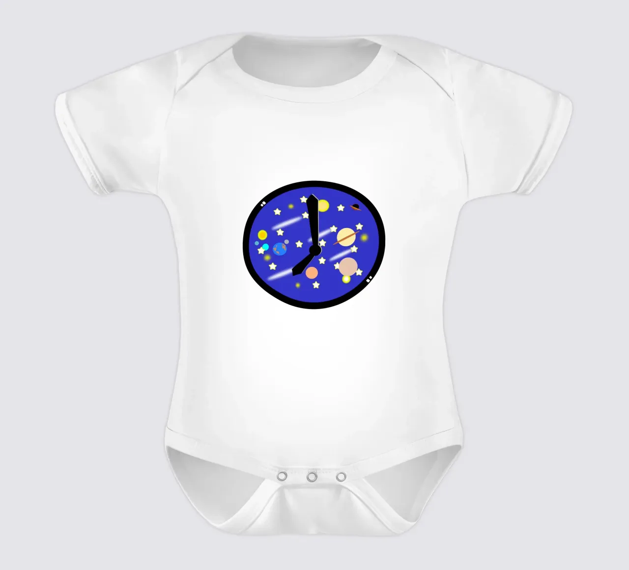 Spacetime Universe and Galaxy Surreal Clock short-sleeve baby romper by sillyindustries