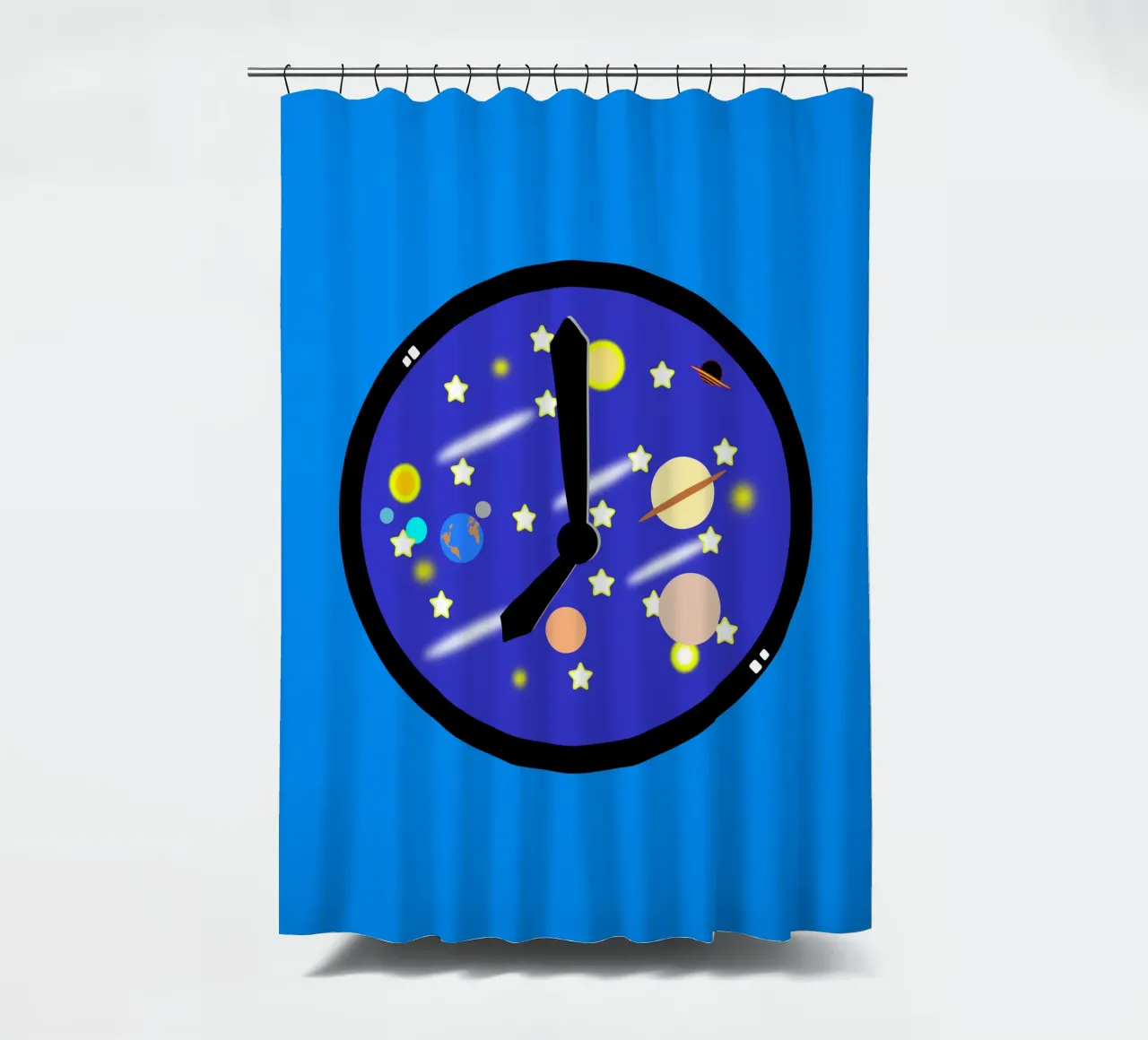 Spacetime Universe and Galaxy Surreal Clock shower curtain by sillyindustries