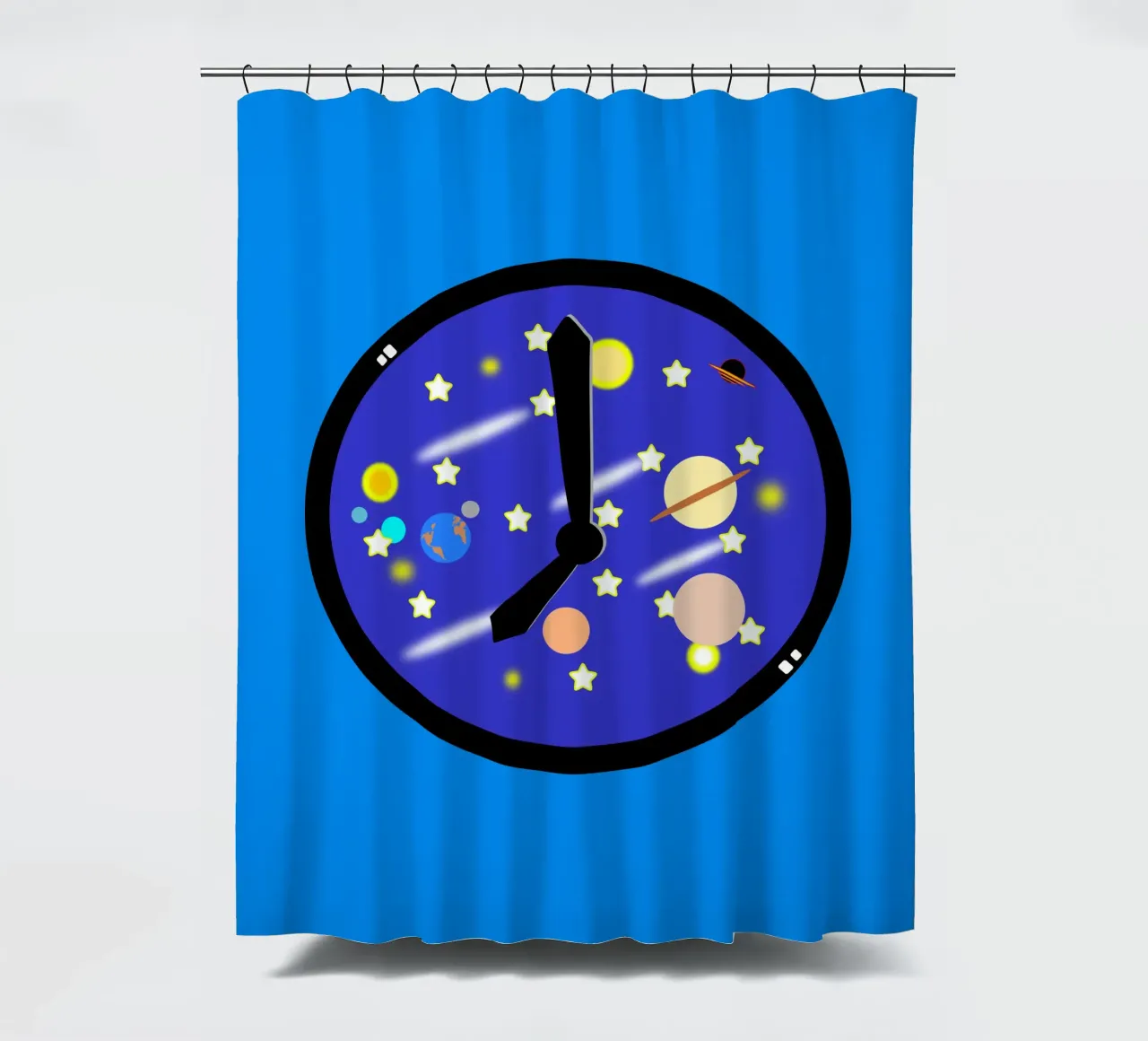 Spacetime Universe and Galaxy Surreal Clock shower curtain by sillyindustries