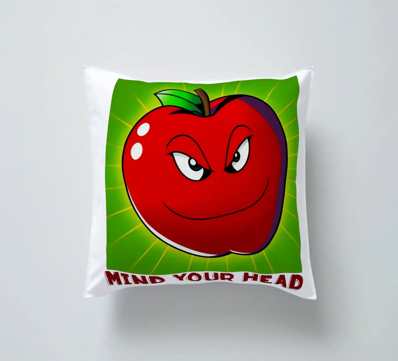 Funny Apple Cartoon Science Physics and Gravity Design decorative cushion by sillyindustries