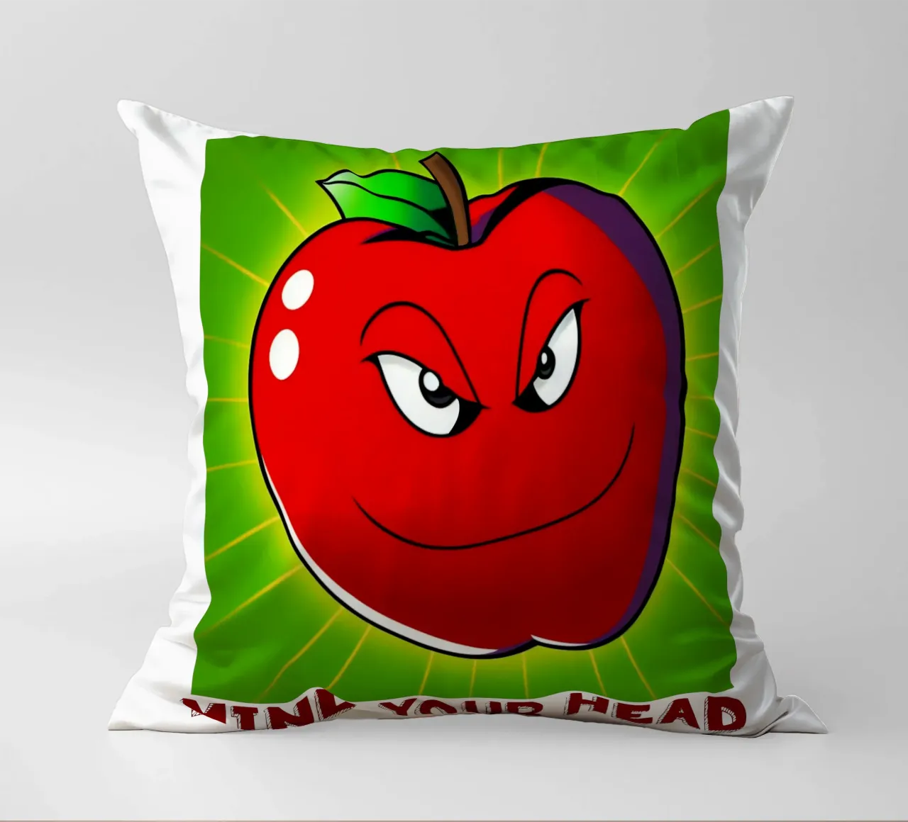 Funny Apple Cartoon Science Physics and Gravity Design decorative cushion by sillyindustries