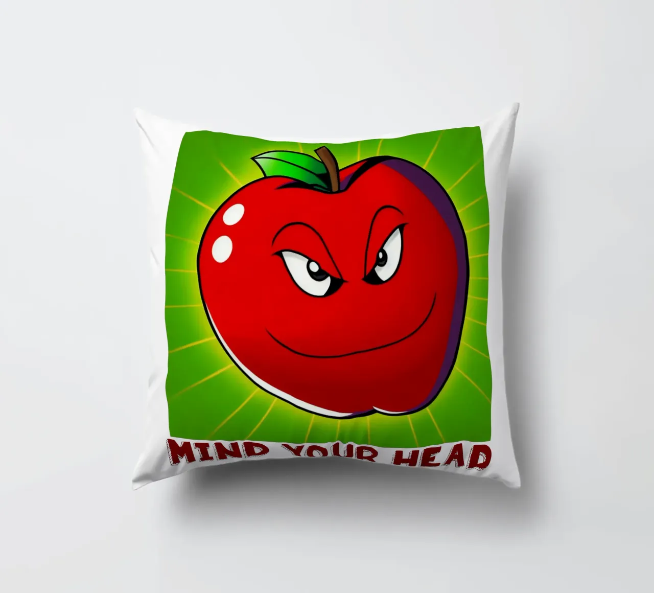 Funny Apple Cartoon Science Physics and Gravity Design decorative cushion by sillyindustries