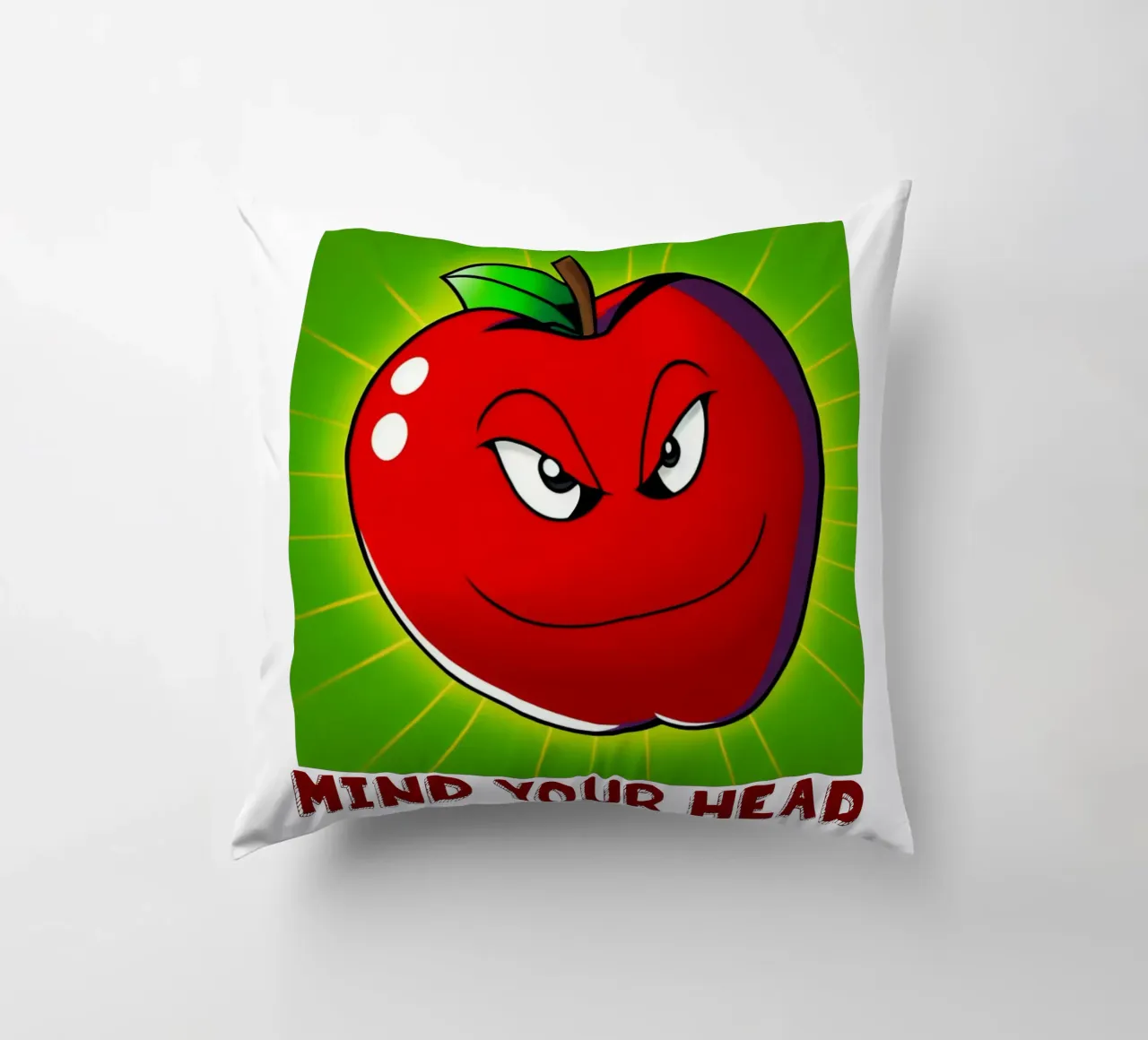 Funny Apple Cartoon Science Physics and Gravity Design decorative cushion by sillyindustries