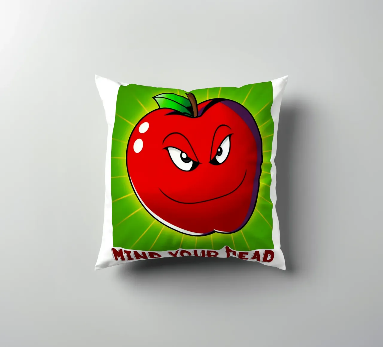 Funny Apple Cartoon Science Physics and Gravity Design decorative cushion by sillyindustries