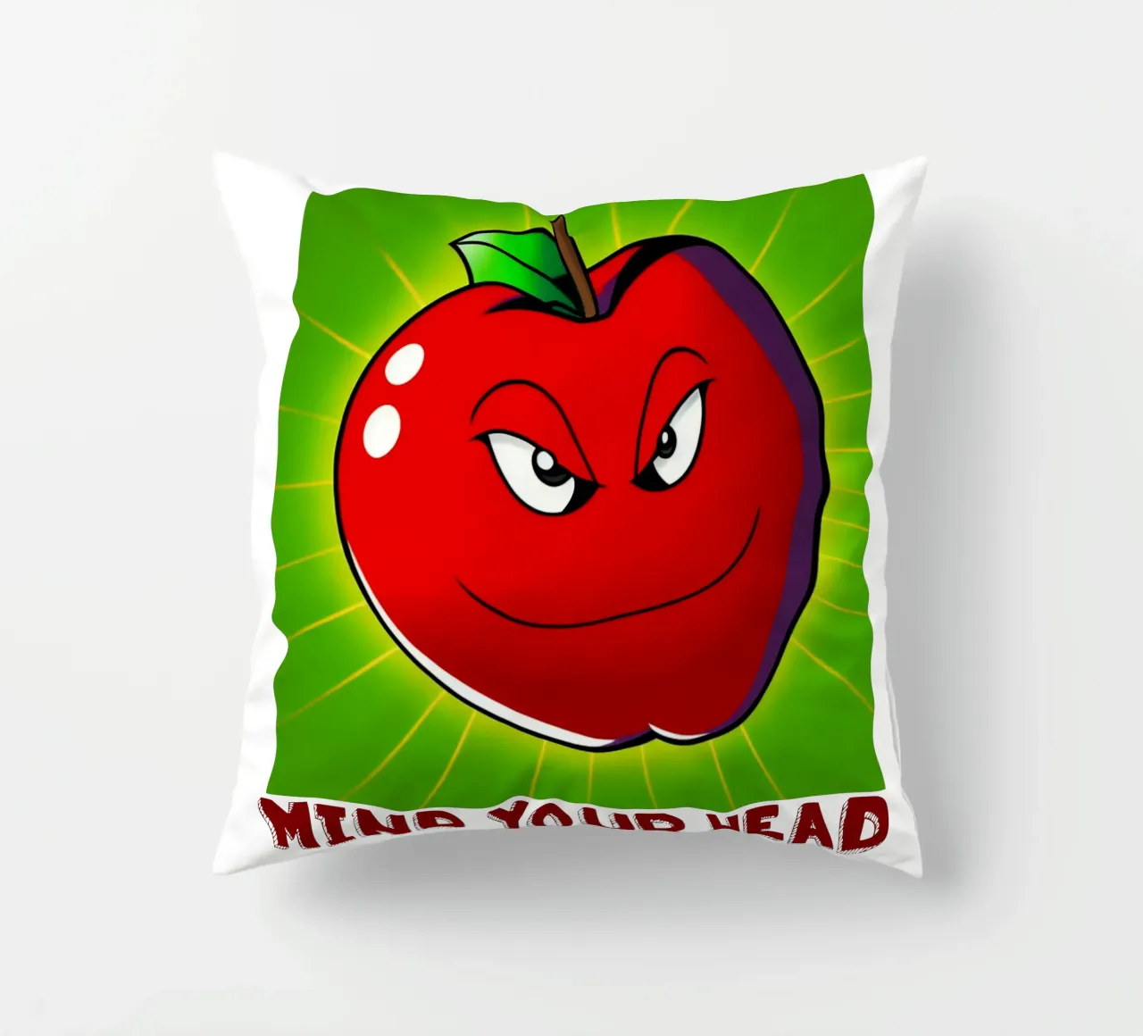 Funny Apple Cartoon Science Physics and Gravity Design decorative cushion by sillyindustries
