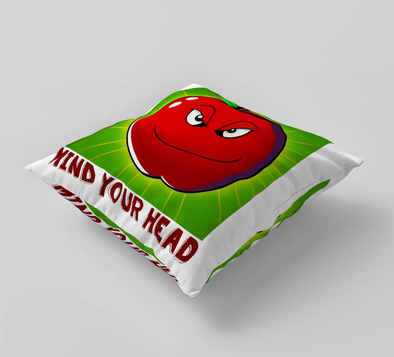 Funny Apple Cartoon Science Physics and Gravity Design decorative cushion by sillyindustries