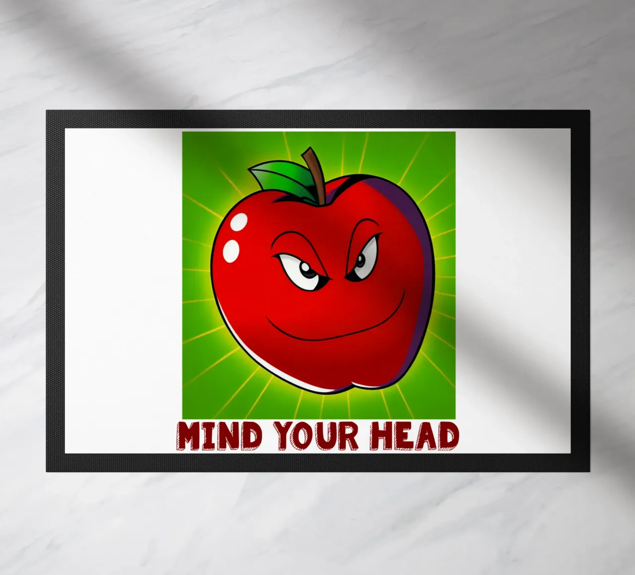 Funny Apple Cartoon Science Physics and Gravity Design doormat by sillyindustries