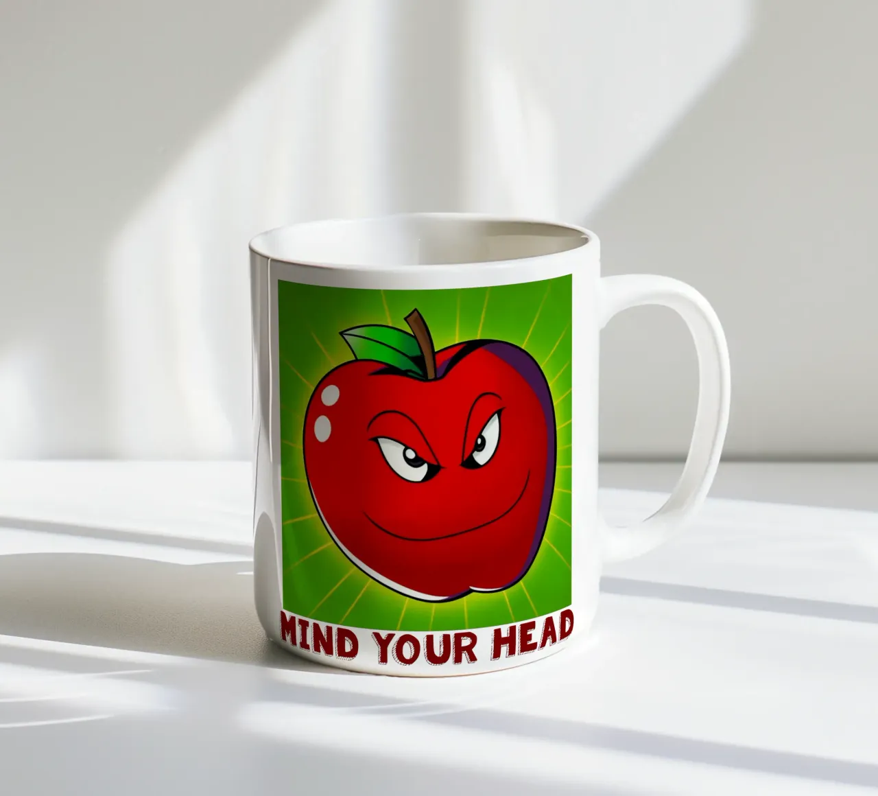 Funny Apple Cartoon Science Physics and Gravity Design ceramic mug by sillyindustries