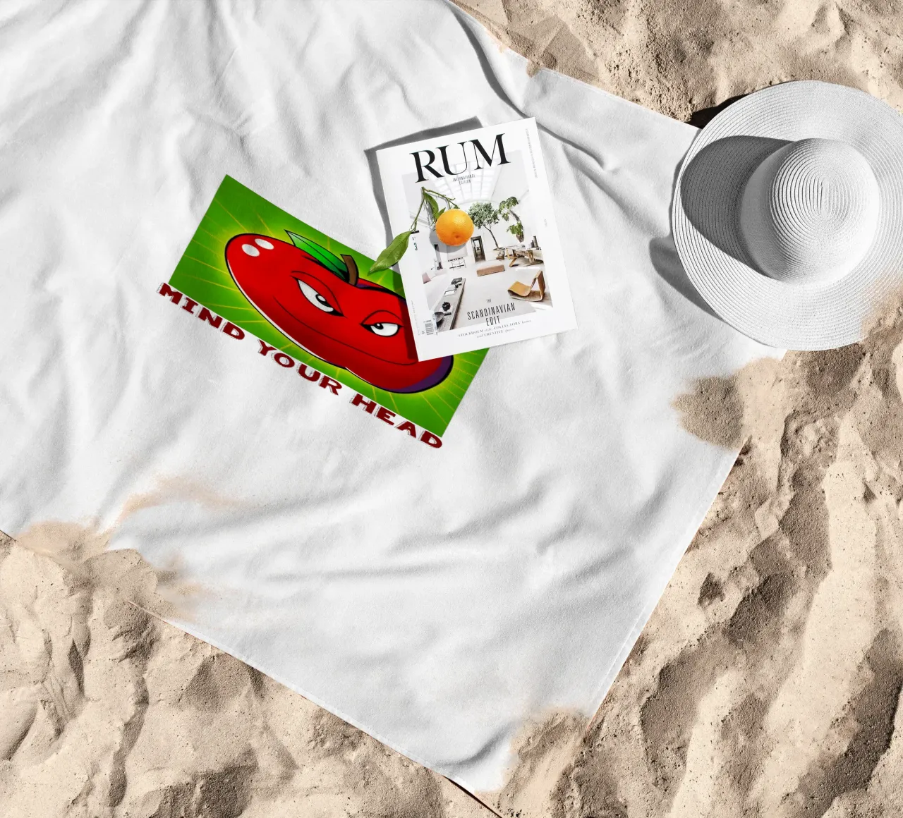 Funny Apple Cartoon Science Physics and Gravity Design beach towel by sillyindustries