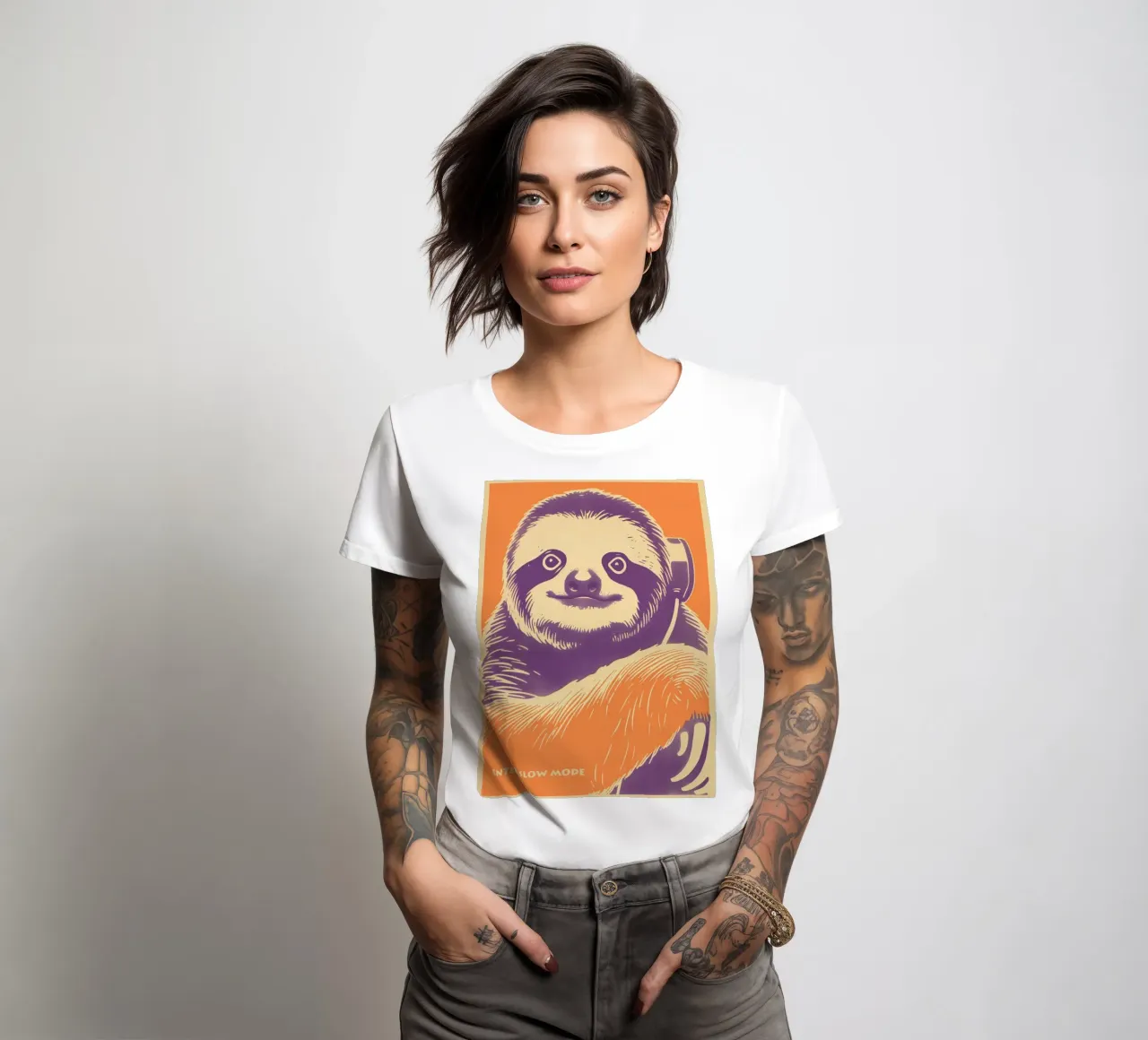 Enter Slow Mode | Learn from Sloth women's fitted t-shirt by Autofocus
