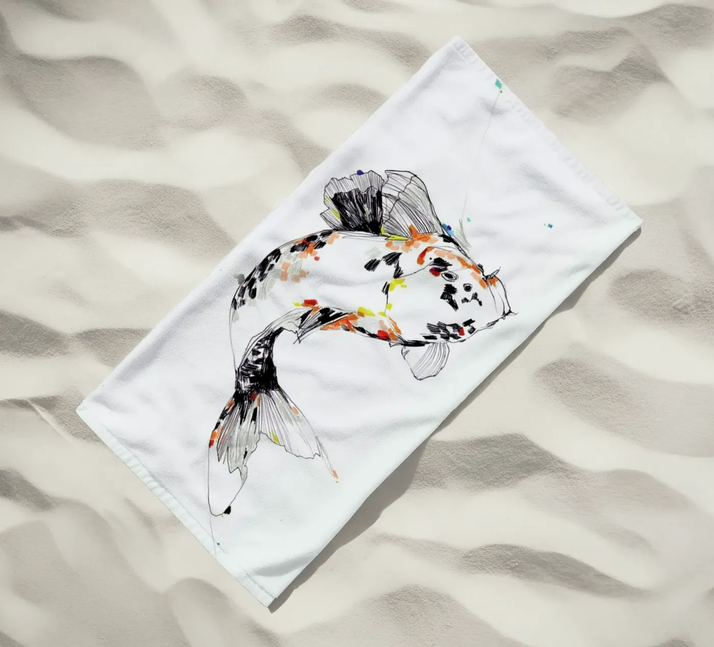 Koi beach towel by Mala Alani