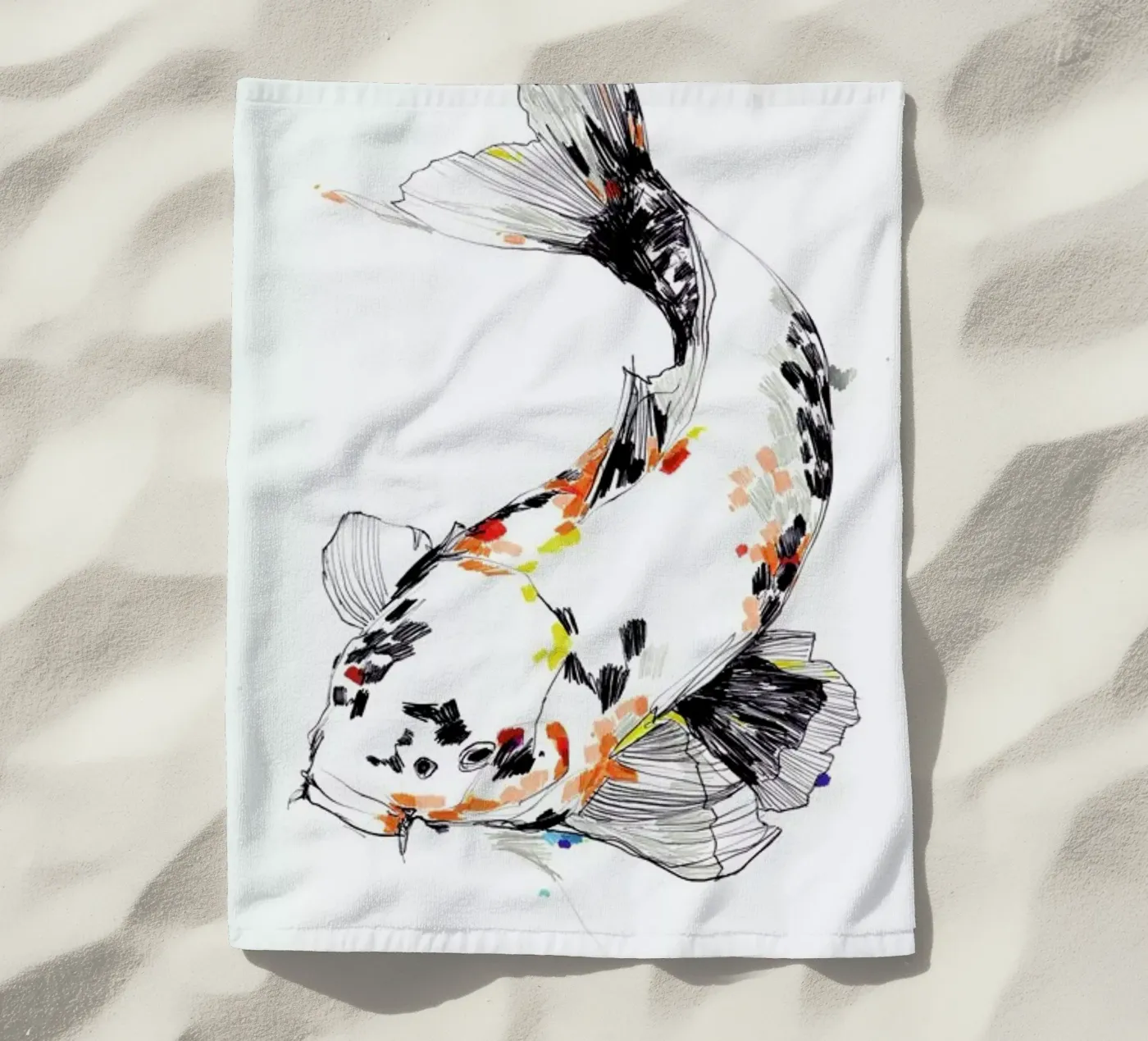 Koi beach towel by Mala Alani