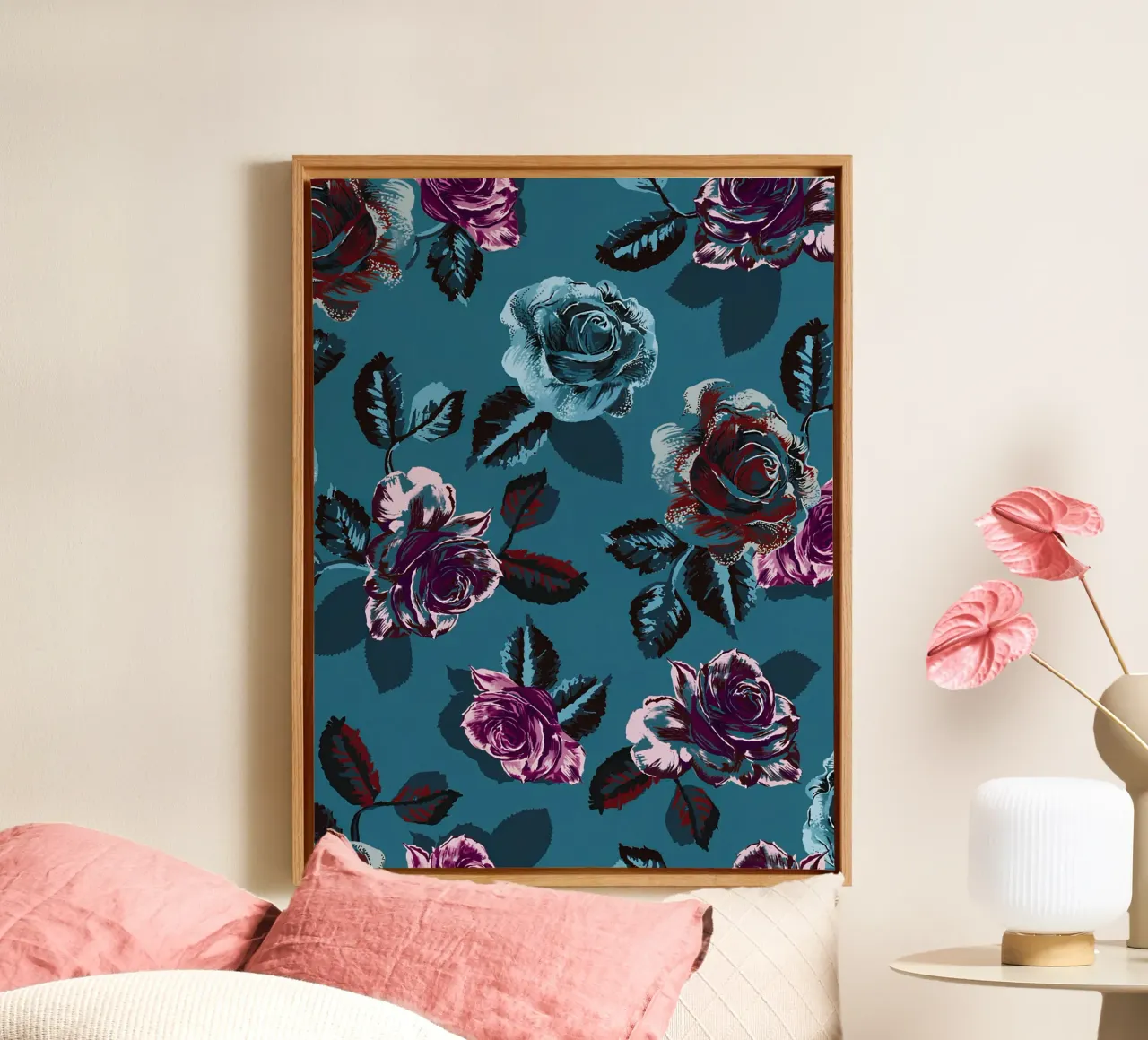 Schemerrozen canvas met Baklijst van ComfyCouture