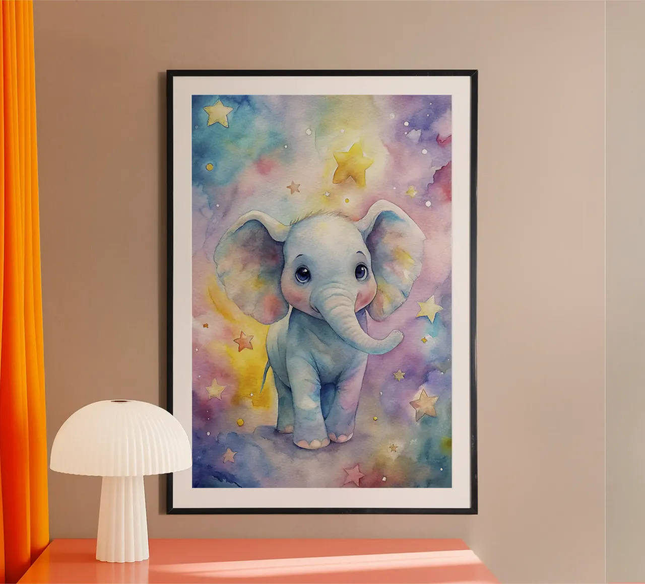 Elefante ad acquerello poster con telaio in legno da 🎁 ARTVI-SHOP