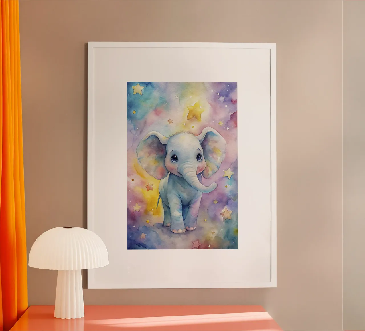 Elefante ad acquerello poster con telaio in legno da 🎁 ARTVI-SHOP