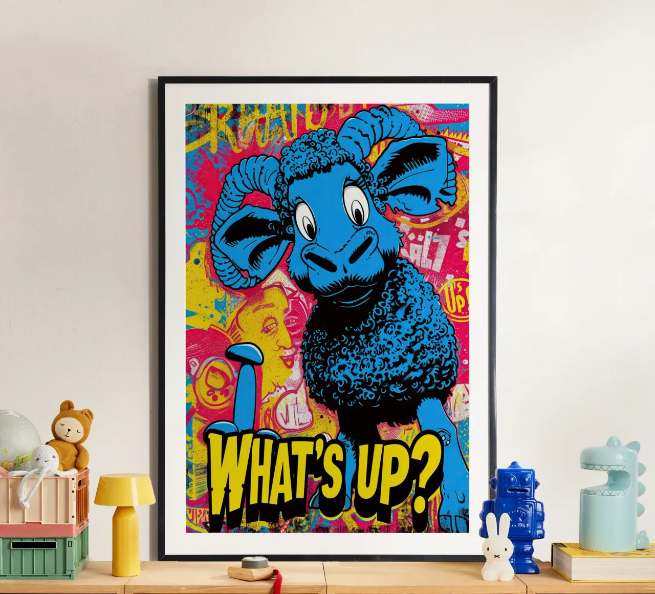 What's Up | Graffitis graciosos en la calle poster con marco de plástico de Autofocus