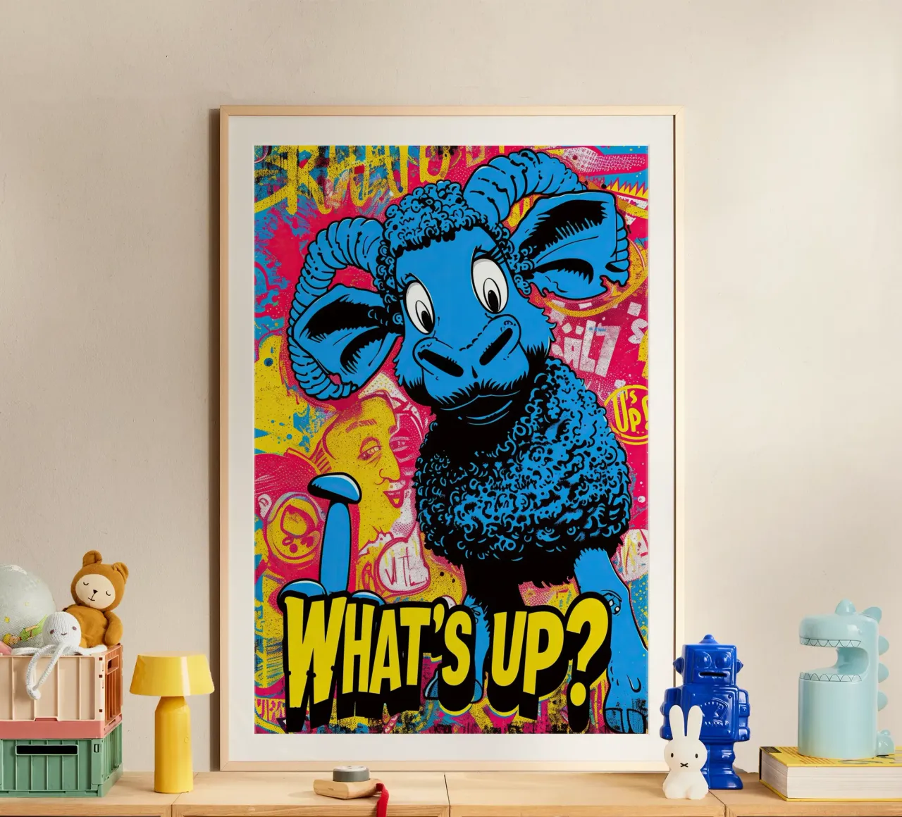 What's Up | Graffitis graciosos en la calle poster con marco de plástico de Autofocus