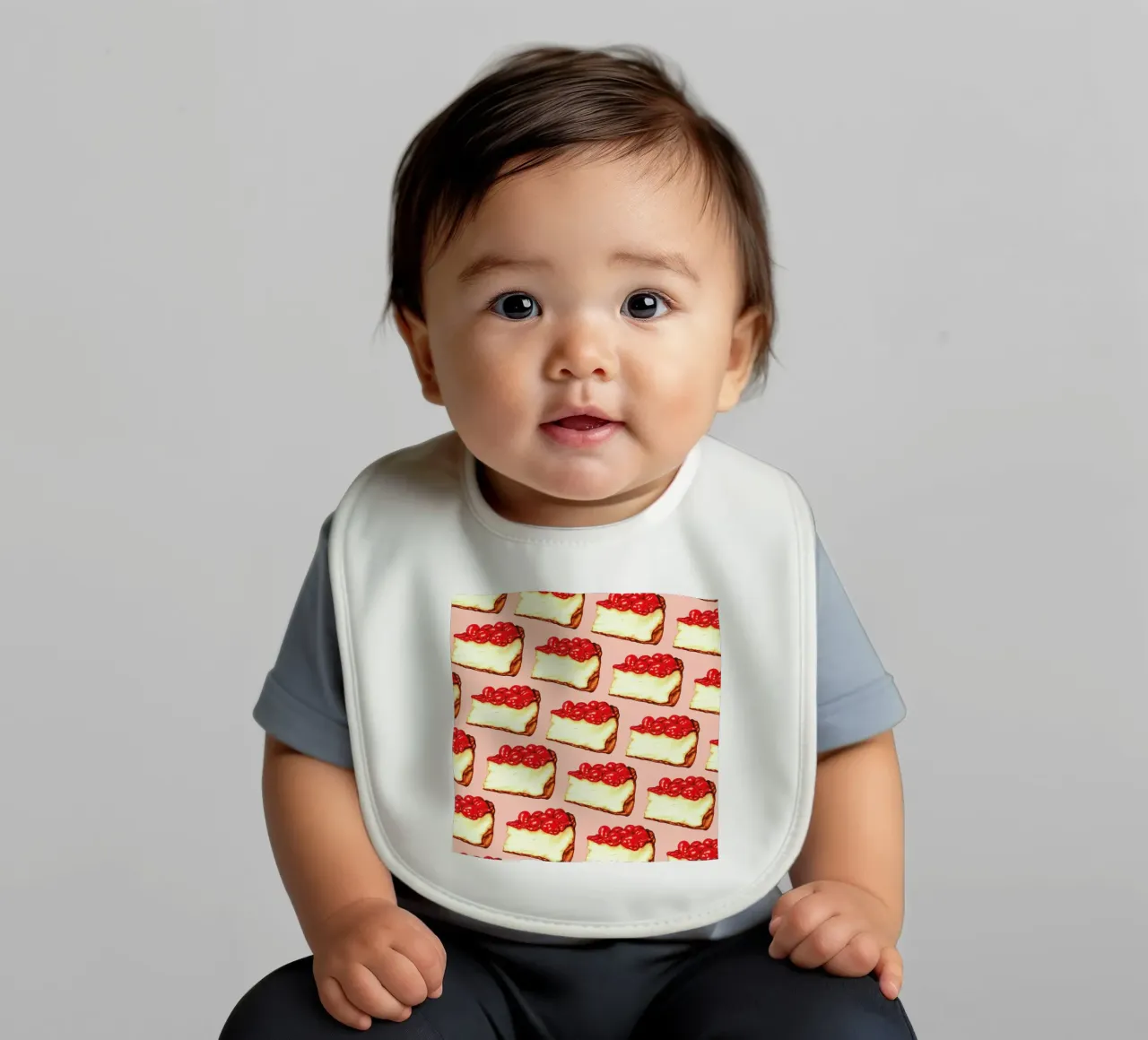 Cherry Cheesecake Pattern Pink baby bib by Kelly Gilleran