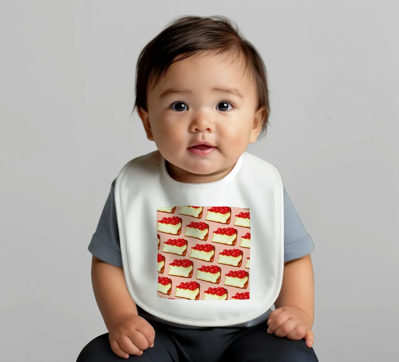 Cherry Cheesecake Pattern Pink baby bib by Kelly Gilleran