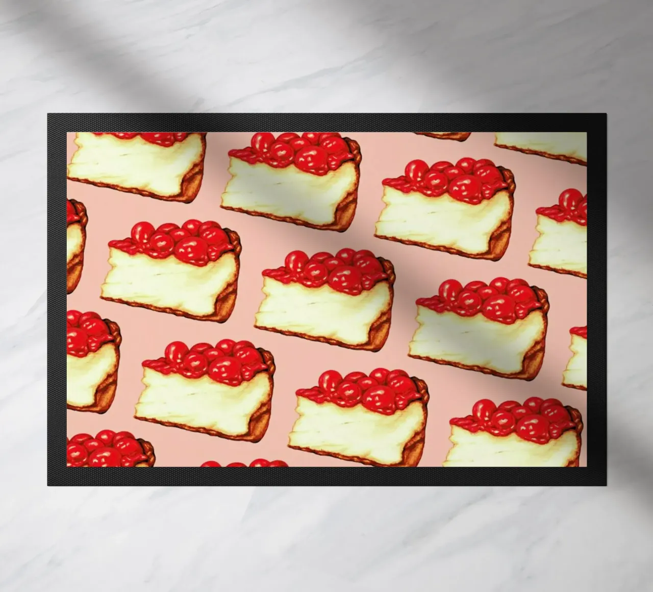 Cherry Cheesecake Pattern Pink doormat by Kelly Gilleran