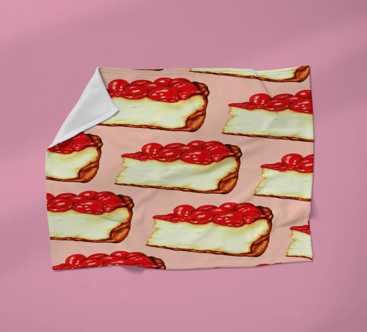 Cherry Cheesecake Pattern Pink fleece blanket by Kelly Gilleran